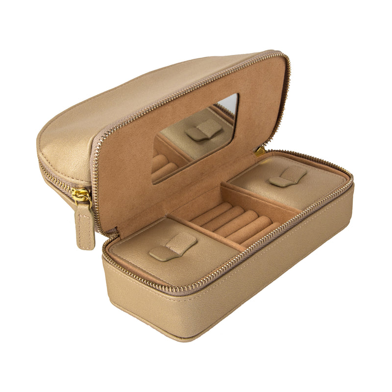 Brouk & Co. golden faux leather travel jewelry organizer with zip, compartments