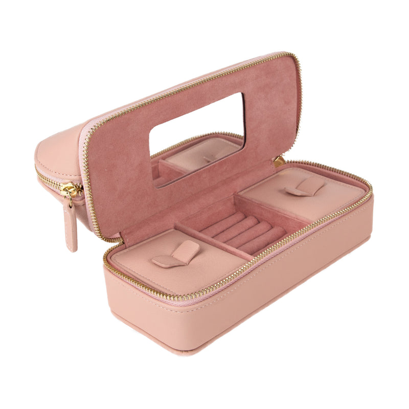 Brouk & Co. Abby pink faux-leather jewelry organizer with zipper, ring-slot compartments