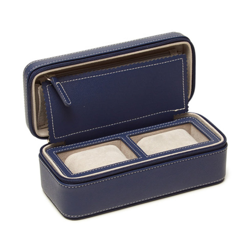 Brouk & Co. Riley navy faux leather travel watch case with hinged lid and two slots