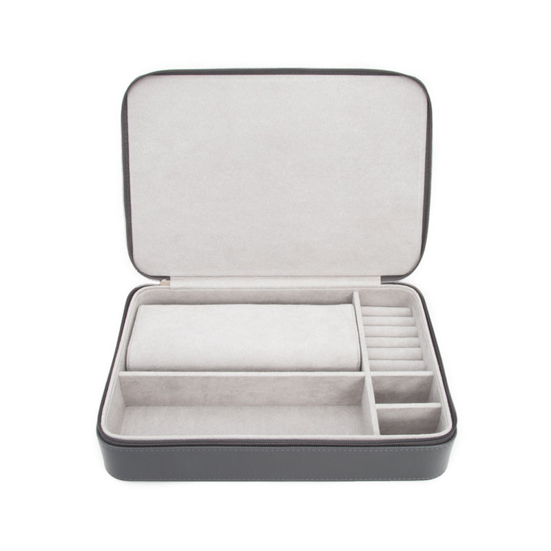 Brouk & Co. Miles gray faux leather travel jewelry case with open compartments