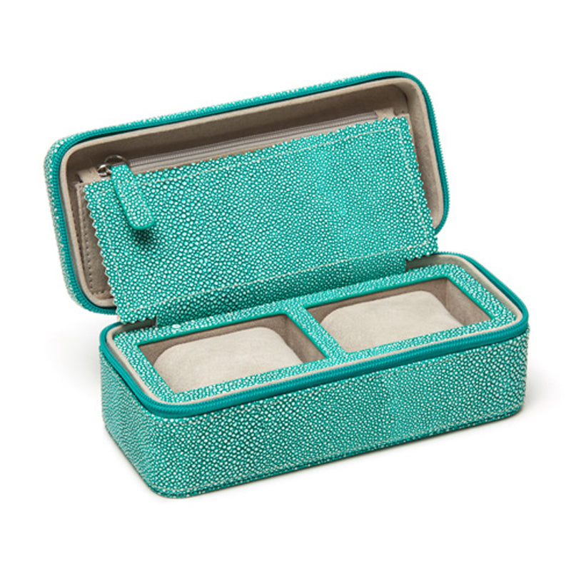 Brouk & Co. Aiden green shagreen faux leather travel watch case, hinged with 3 slots