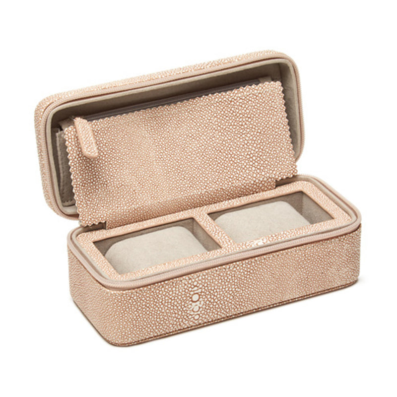 Brouk & Co. Aiden light-brown textured watch case with two cushioned slots, open