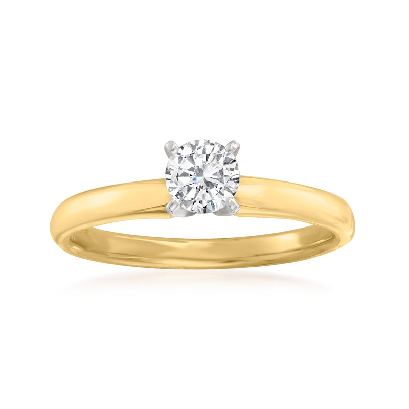 14kt yellow gold solitaire ring with round brilliant diamond center