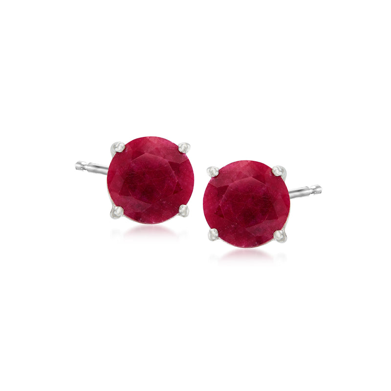 Sterling silver ruby stud earrings with round red gemstones