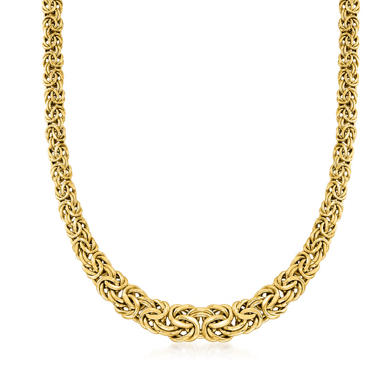 14kt yellow gold graduated Byzantine link necklace with polished chain links