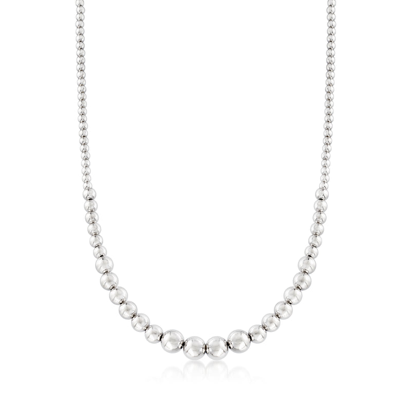 Sterling silver bead graduated necklace with small round crystal-like beads