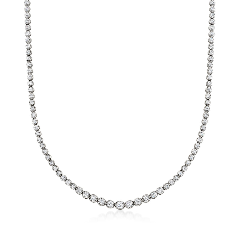 Graduated diamond tennis necklace in 14kt white gold with round brilliant stones