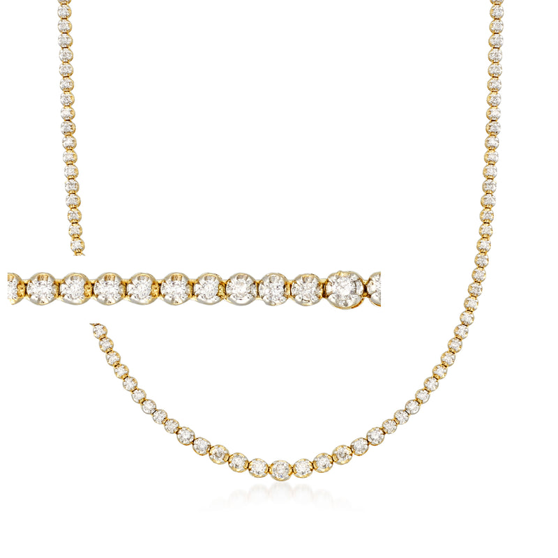 14kt yellow gold graduated diamond tennis necklace with round pave-set stones