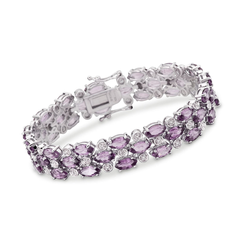 Amethyst and diamond-accent sterling silver tennis bracelet with oval purple stones