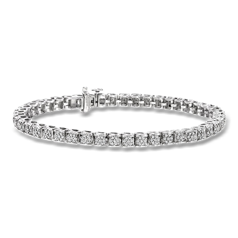 Sterling silver diamond tennis bracelet with rows of round bezel-set stones