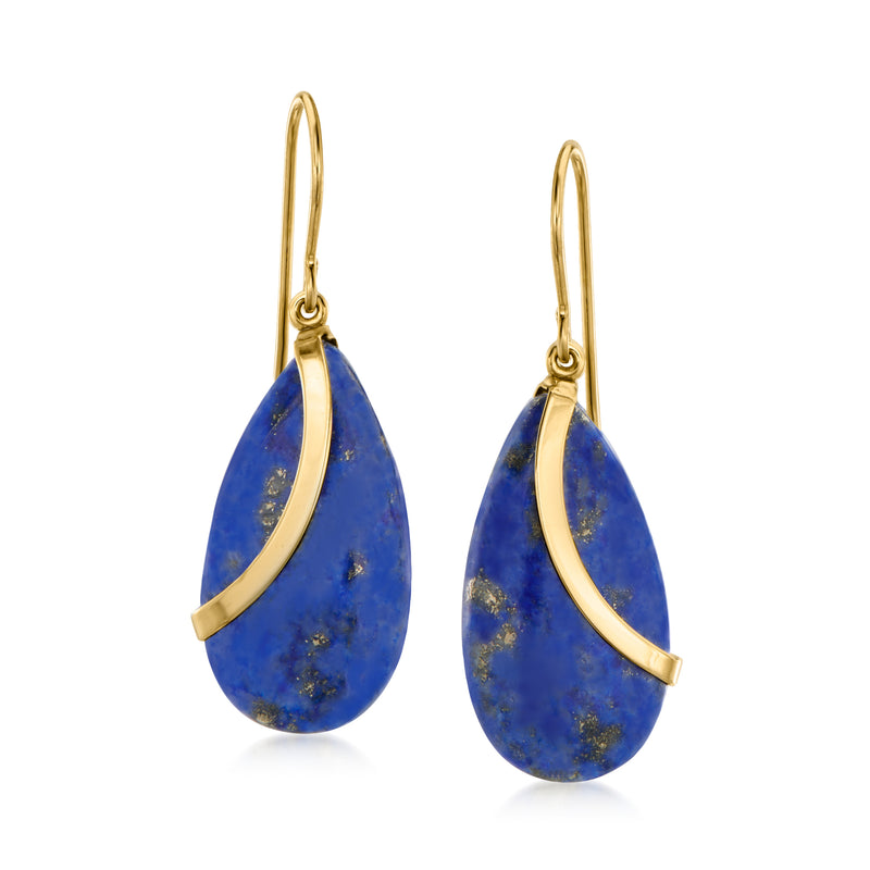 Teardrop lapis stone drop earrings with 14kt yellow gold ear wires