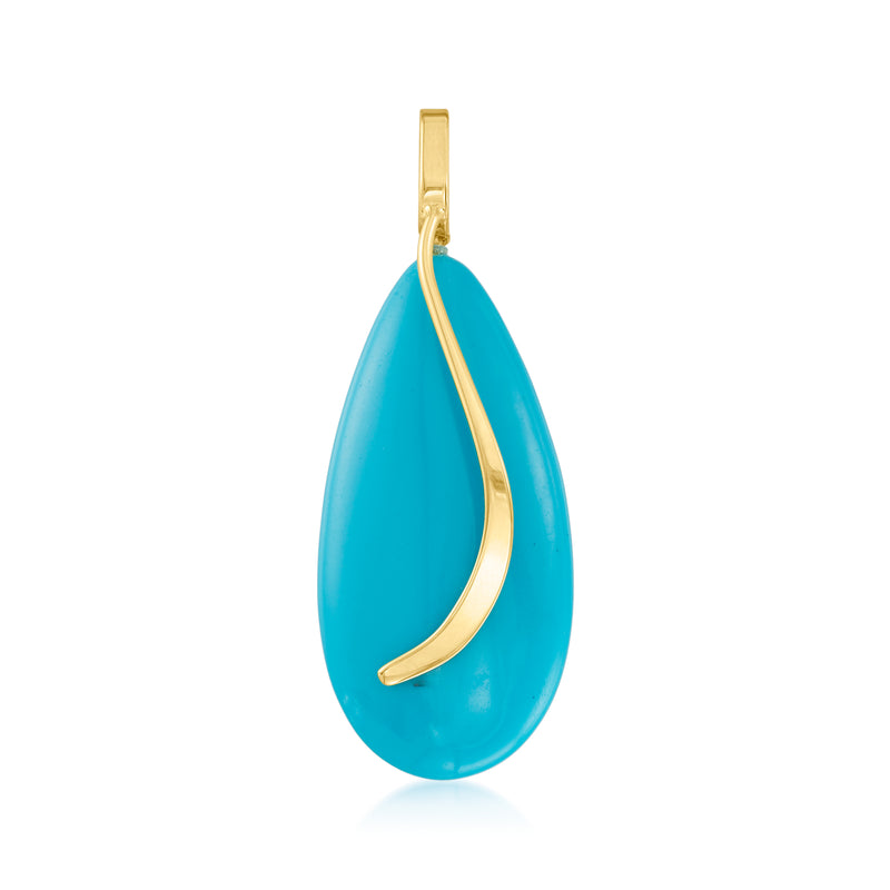 Turquoise teardrop pendant in 14k yellow gold with loop bail