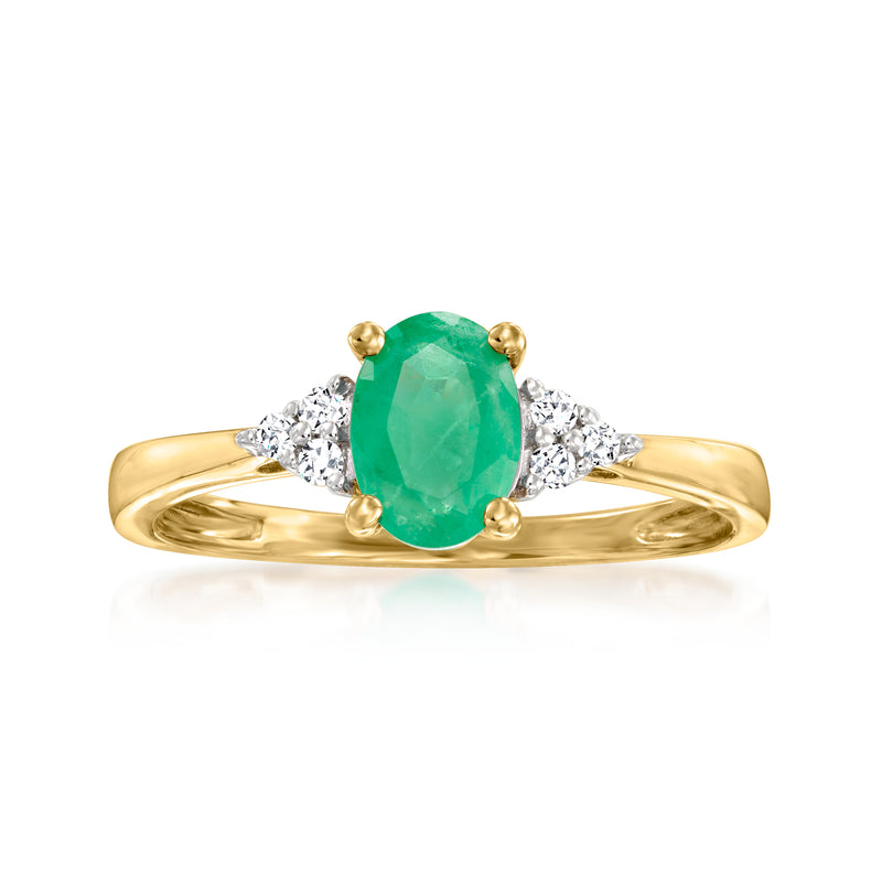 14kt yellow gold emerald ring with diamond accents and oval green center stone