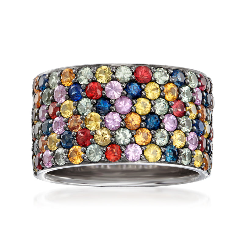 Sapphire ring in sterling silver with multicolor round stones