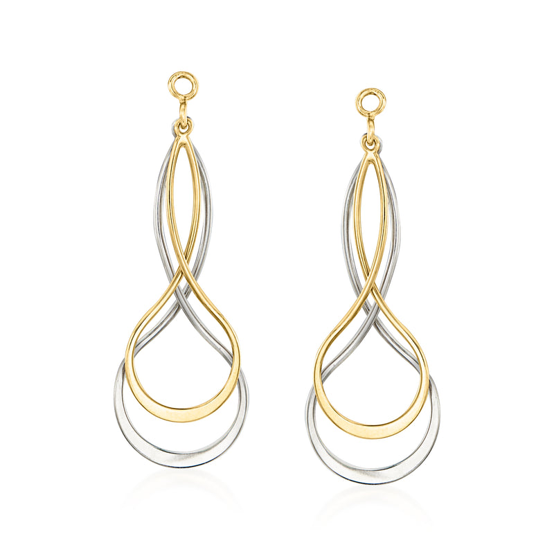 Gold and sterling silver teardrop earring jackets with layered loop drops, no stones