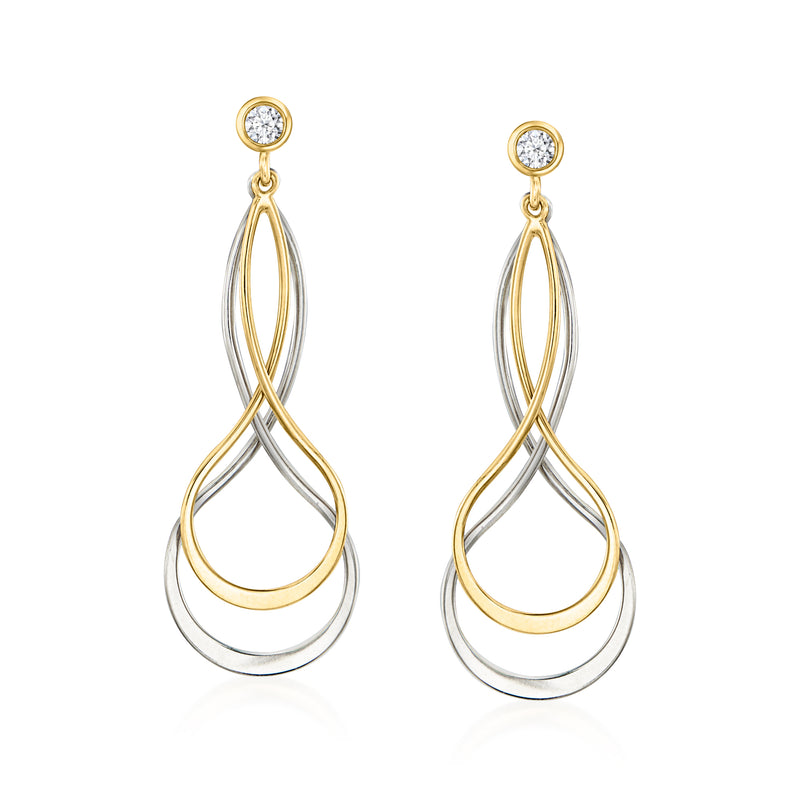 Gold and sterling silver teardrop earring jackets with layered loop drops and round stones