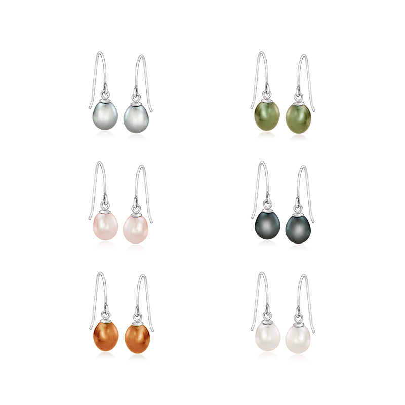 Multicolored cultured pearl earring set: six pairs of sterling silver drop earrings