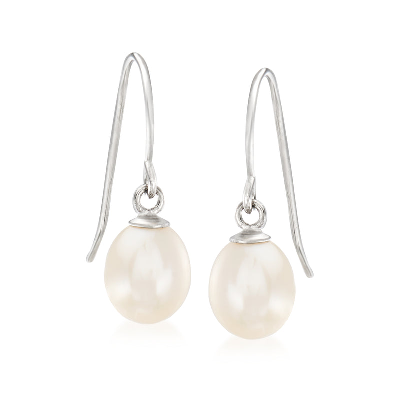 Sterling silver drop earrings with white cultured pearl teardrops