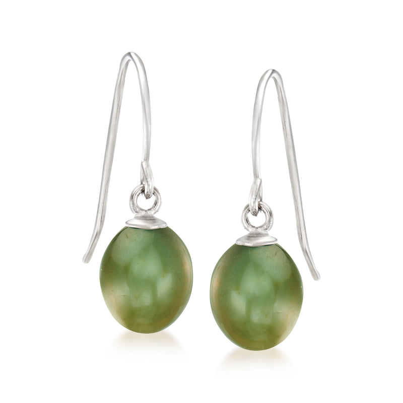 Sterling silver drop earrings with green cultured pearl teardrops