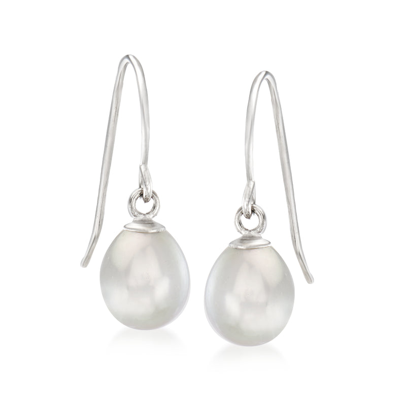 Sterling silver drop earrings with white cultured pearl teardrops