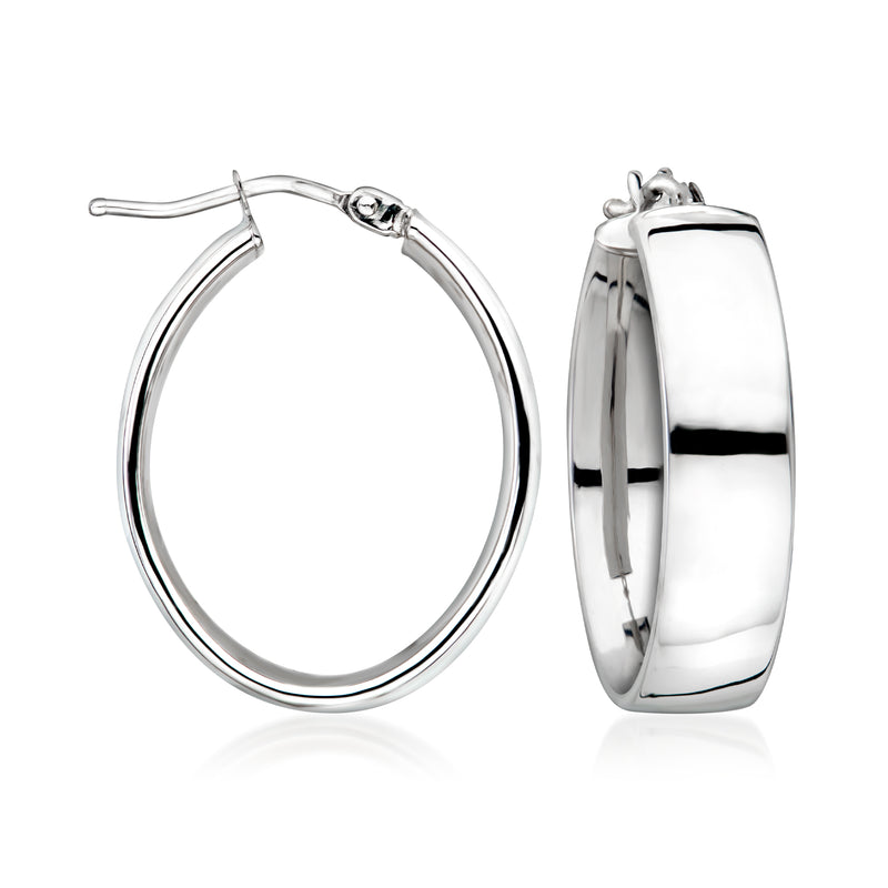 14kt white gold oval hoop earrings with hinged clasp