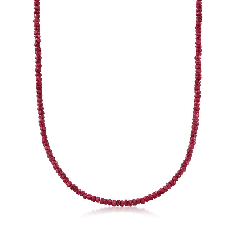 Ruby bead necklace with evenly spaced round red beads