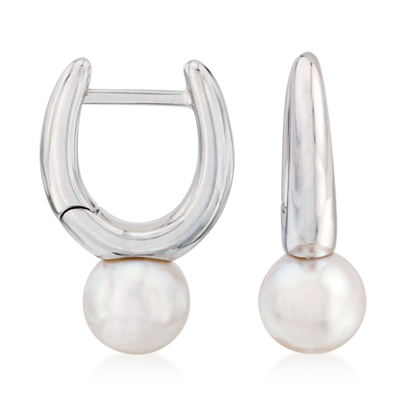 Mikimoto Akoya pearl hoop post earrings in 18kt white gold with round pearls