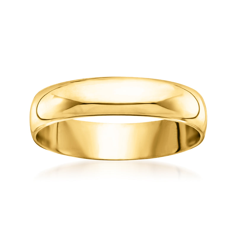 Polished 14kt yellow gold band with rounded edges, smooth interior