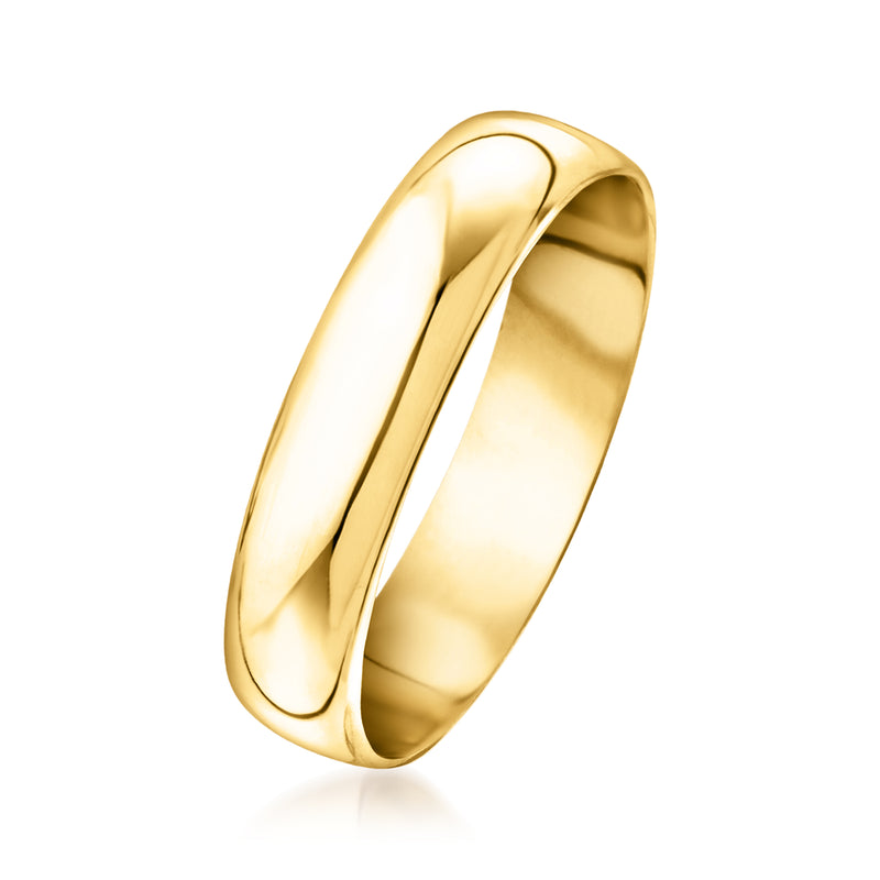 14kt yellow gold ring band, glossy polished finish, curved profile