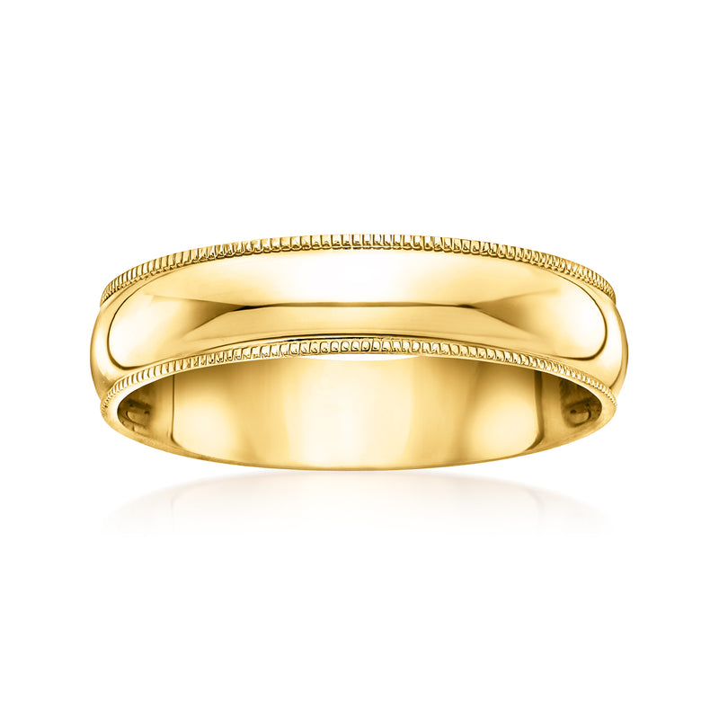 Men's 14kt yellow gold milgrain band ring with textured rim