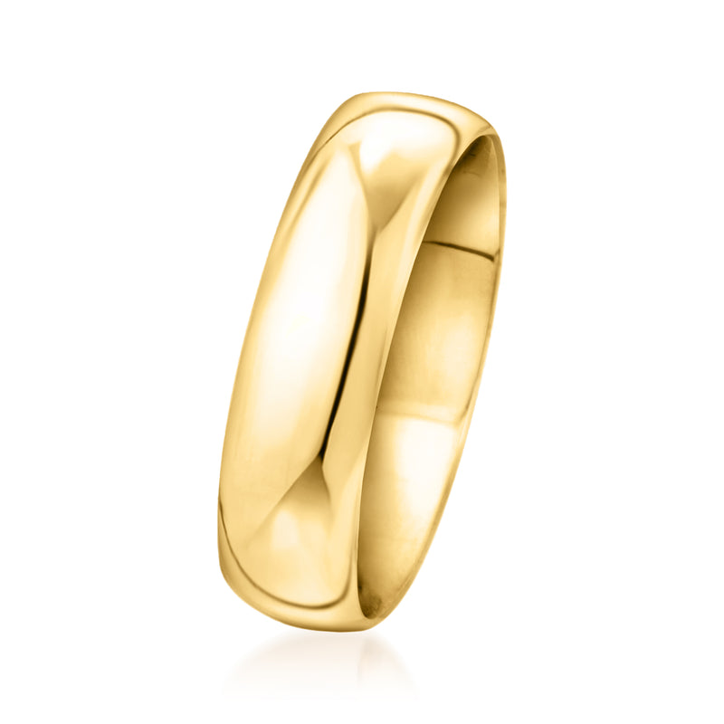 14kt yellow gold band ring in a smooth, rounded profile