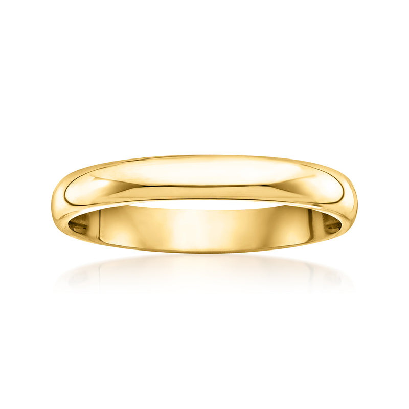14kt yellow gold 3mm band ring, smooth domed profile