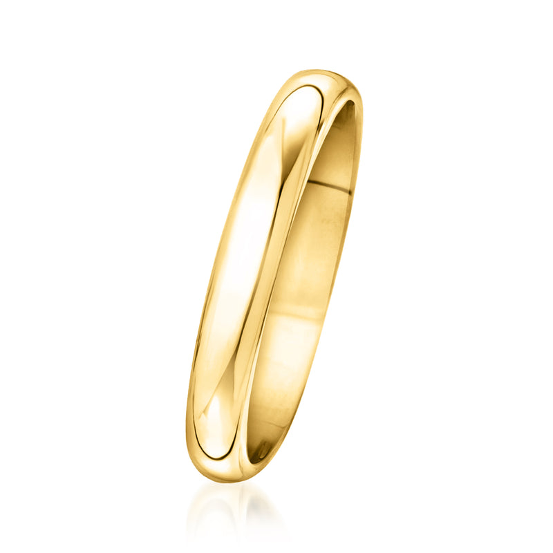 14kt yellow gold 3mm band ring, slim rounded side profile