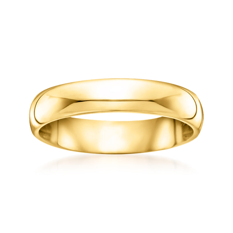 14kt yellow gold band ring, smooth polished 4mm width, rounded profile