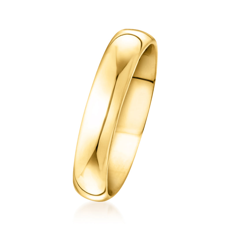 14kt yellow gold band ring, smooth polished side profile, 4mm width