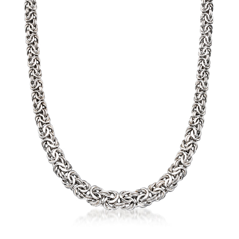 Sterling silver graduated Byzantine chain necklace with interlocking oval links