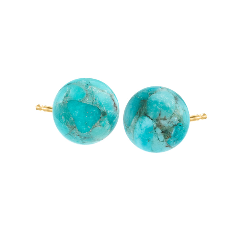 Turquoise bead stud earrings with 14kt yellow gold posts