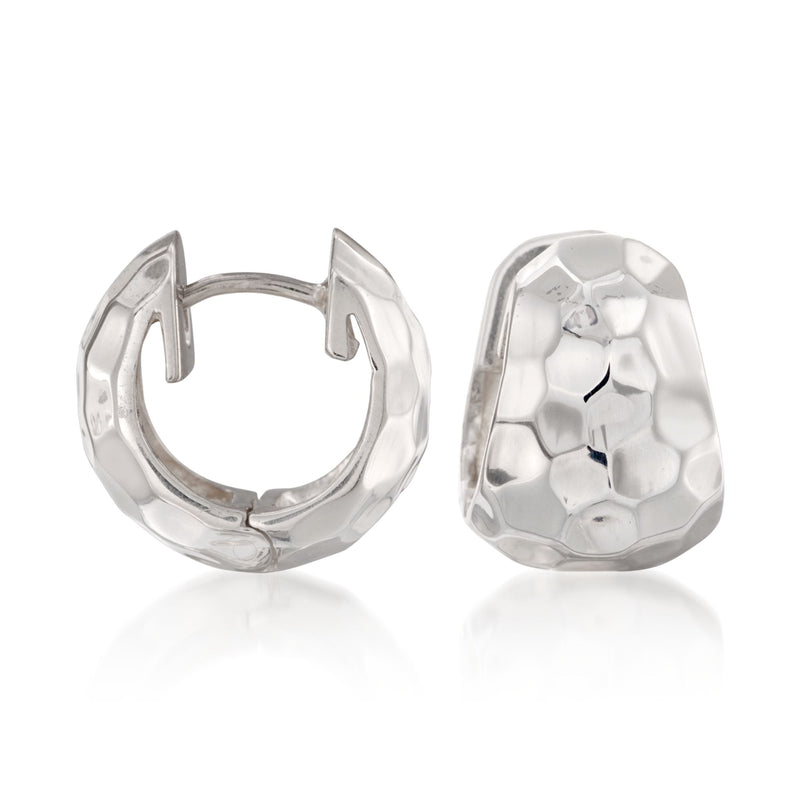 Sterling silver hammered hoop earrings, wide textured oval hoops