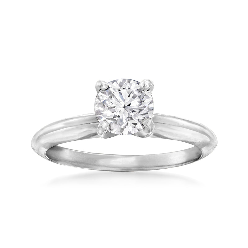 14kt white gold solitaire diamond ring with round center stone prong setting