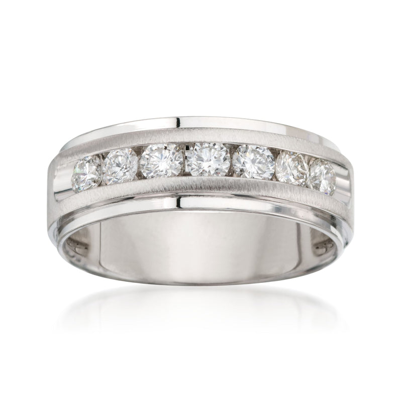 Men's 14kt white gold wedding ring with channel-set round diamonds across top