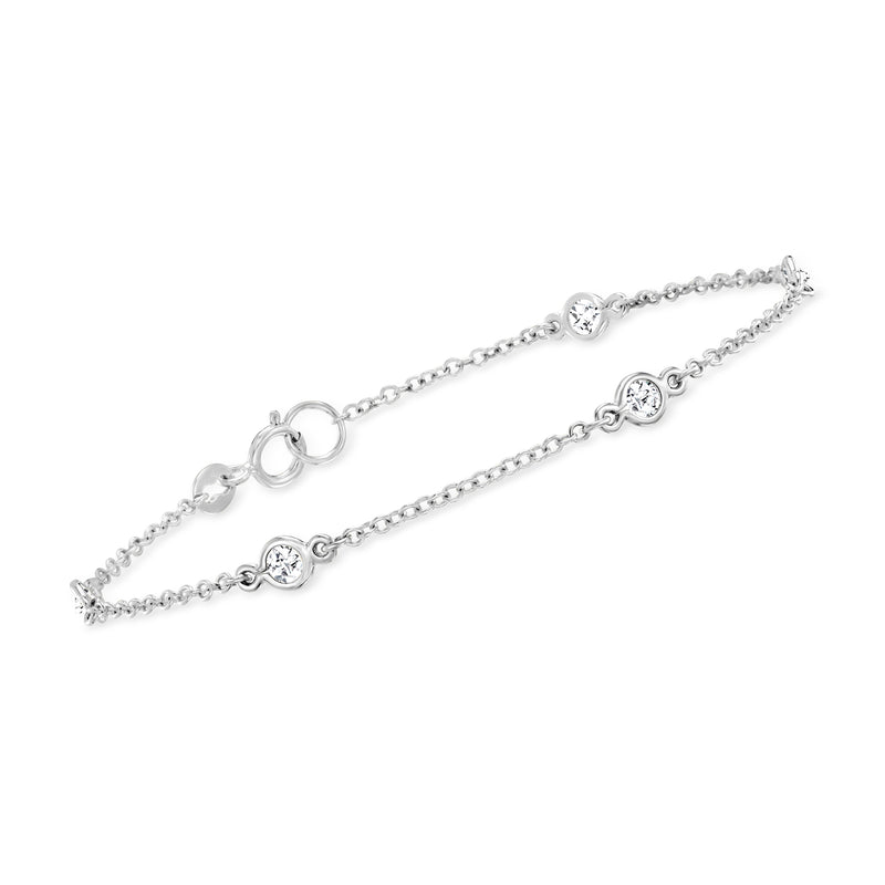 Sterling silver CZ station bracelet with round crystal stations and link chain