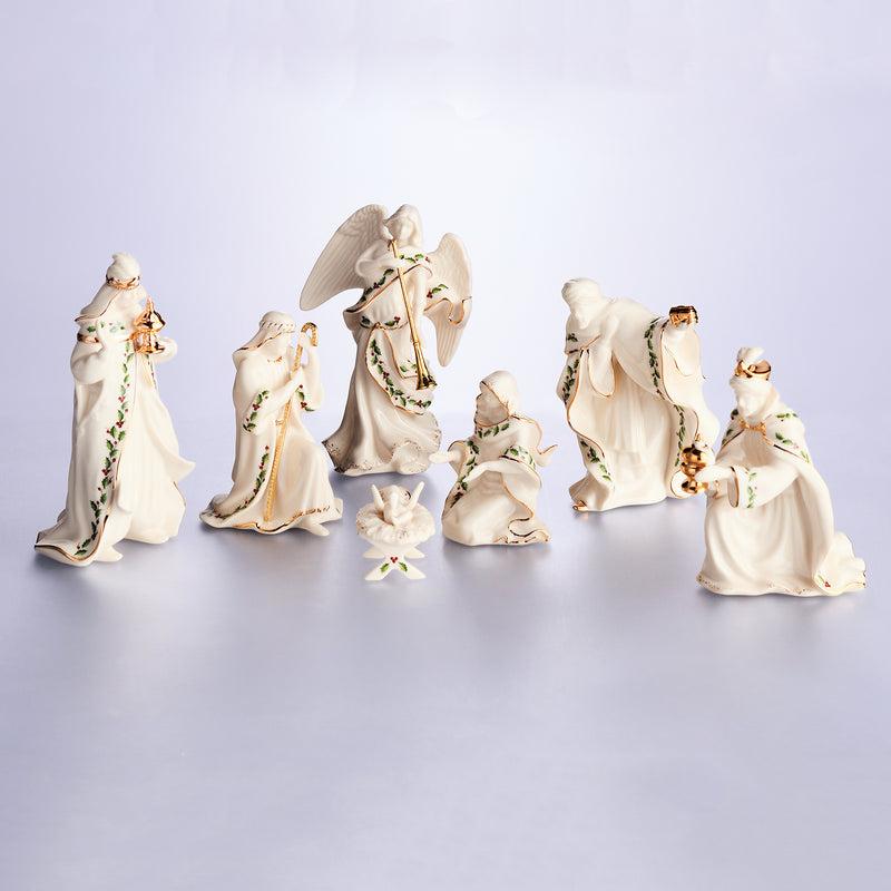 Lenox 7-piece nativity set figurines, cream porcelain with gold accents