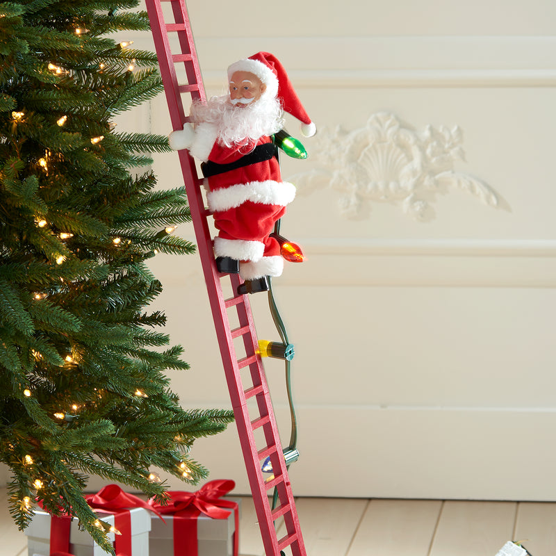 Mr. Christmas super climbing ladder Santa figure in red suit with white beard, on ladder