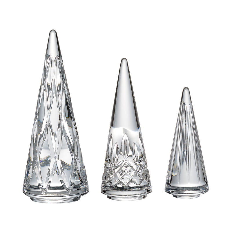 Waterford Crystal set of 3 cut-glass Christmas trees, clear and silver tones