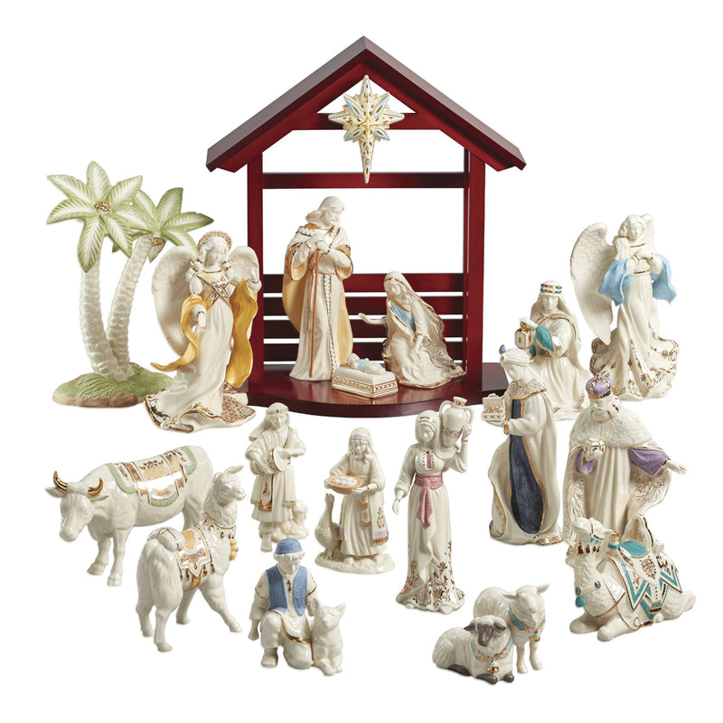 Lenox First Blessing nativity figurine set with manger and standing figures