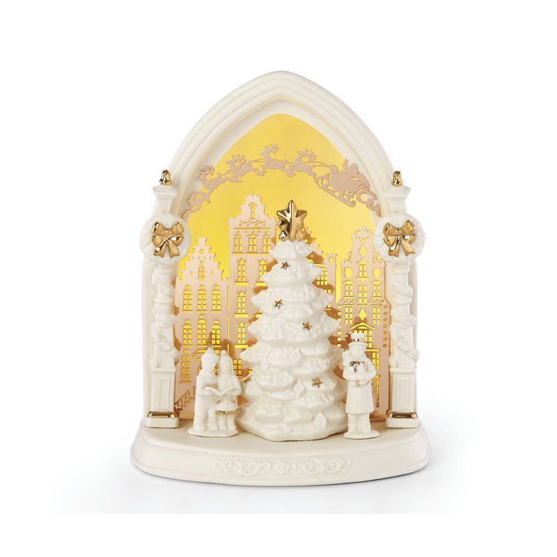 Lenox Illuminations lit town square decorative scene with church, tree, and figurines