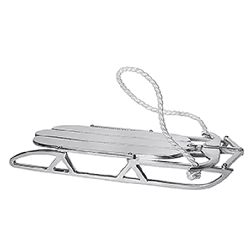 Metal sled serving tray with handles and hanging chain, double-runner design