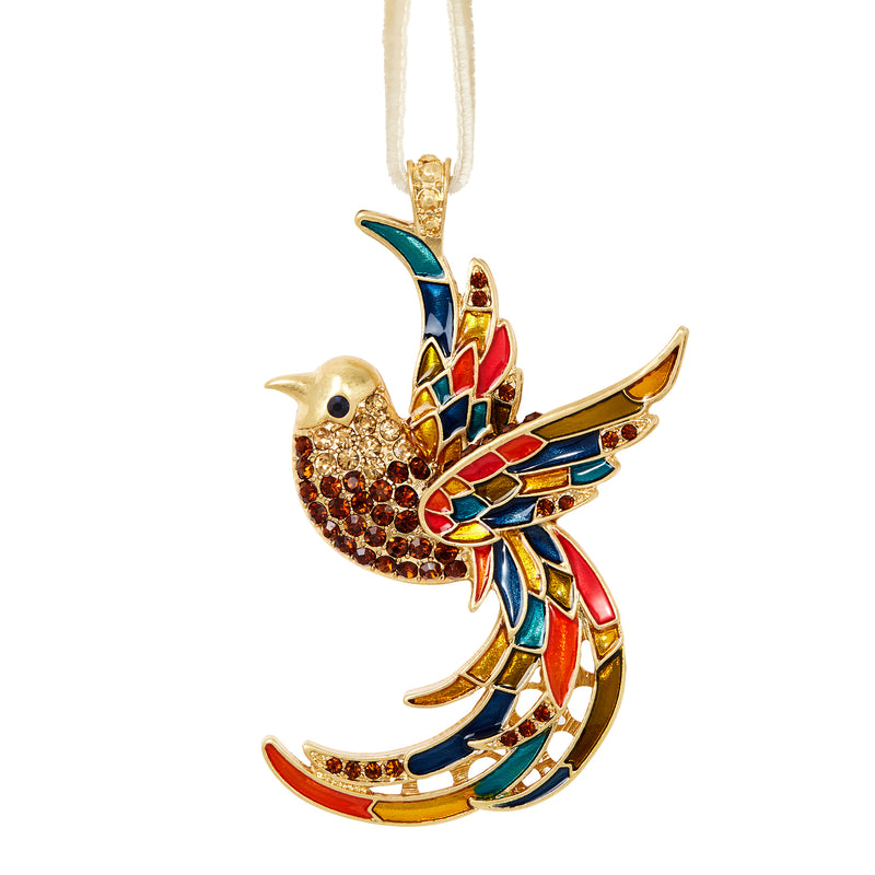 Joanna Buchanan joyful bird ornament, gold-tone hanging bird with colorful enamel detail