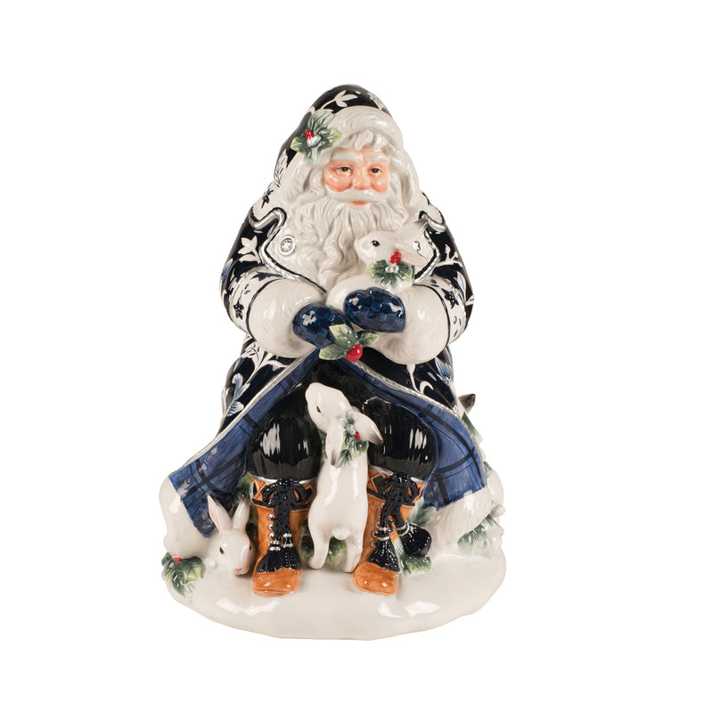 Fitz and Floyd Santa cookie jar, ceramic figure with blue coat and white beard