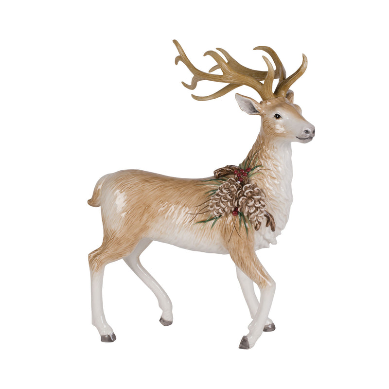 Fitz and Floyd Forest Frost standing deer figurine, tan with frosty accents